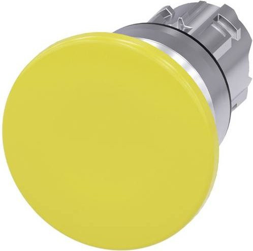 Siemens Pilzdrucktaster 3SU1050-1BD30-0AA0 mit Frontring aus Metall in Silber und gelbem Knopf - Bild 1