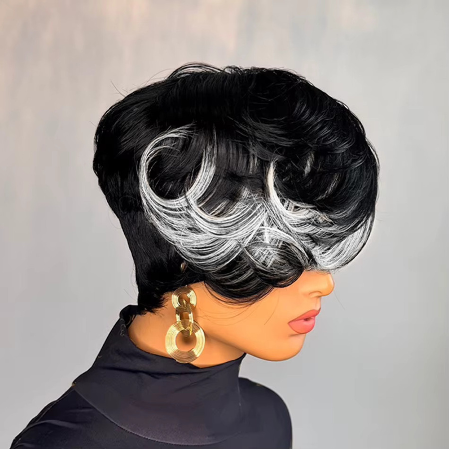 OYM HAIR Pixie-Perücke, Echthaar, Silber, Damen - Bild 2