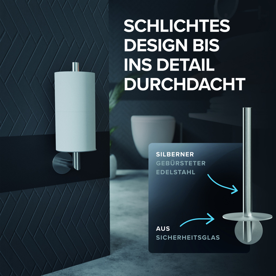 ovimar WC-Rollenhalter Skodsbol aus Edelstahl und Glas in Silber, selbstklebend - Bild 2