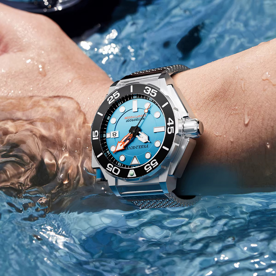 FEELNEVER Herren-Automatik-Taucheruhr, Edelstahl, Saphirglas, Blau - Bild 5