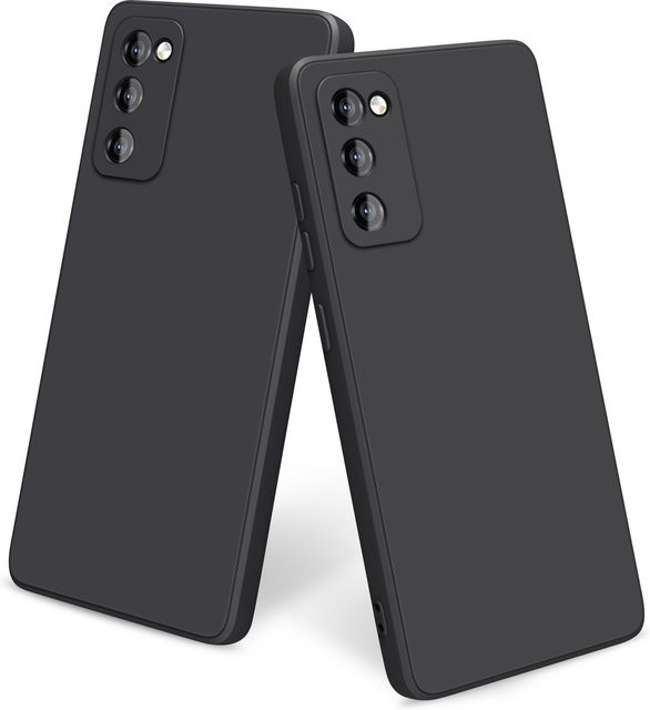 Quadratische Flüssigsilikonhülle für Samsung Galaxy S20 FE in Blau und Schwarz mit weicher Stoff-Rückseite - Bild 1