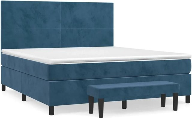 vidaXL Boxspringbett mit Matratze und Bank in Dunkelblau, Hybrid-Bett aus Samt, B/T/H: 160 x 200 x 128 cm - Bild 1