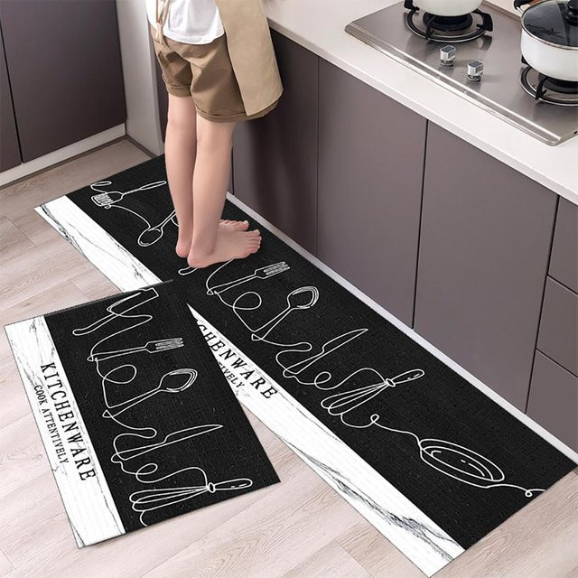 Karpetti Küchenbodenmatte mit Streifenmuster in Schwarz, weich und rutschfest, B/T: 80 x 50 cm - Bild 1