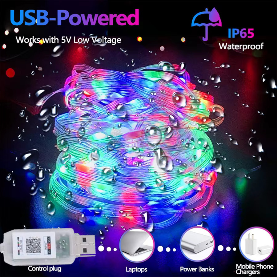 IEEYEEY RGBIC USB LED Lichterkette mit Bluetooth App-Steuerung und 8 Modi, Multicolour für Weihnachtsbaum, Garten, Hochzeit und Party - Bild 4