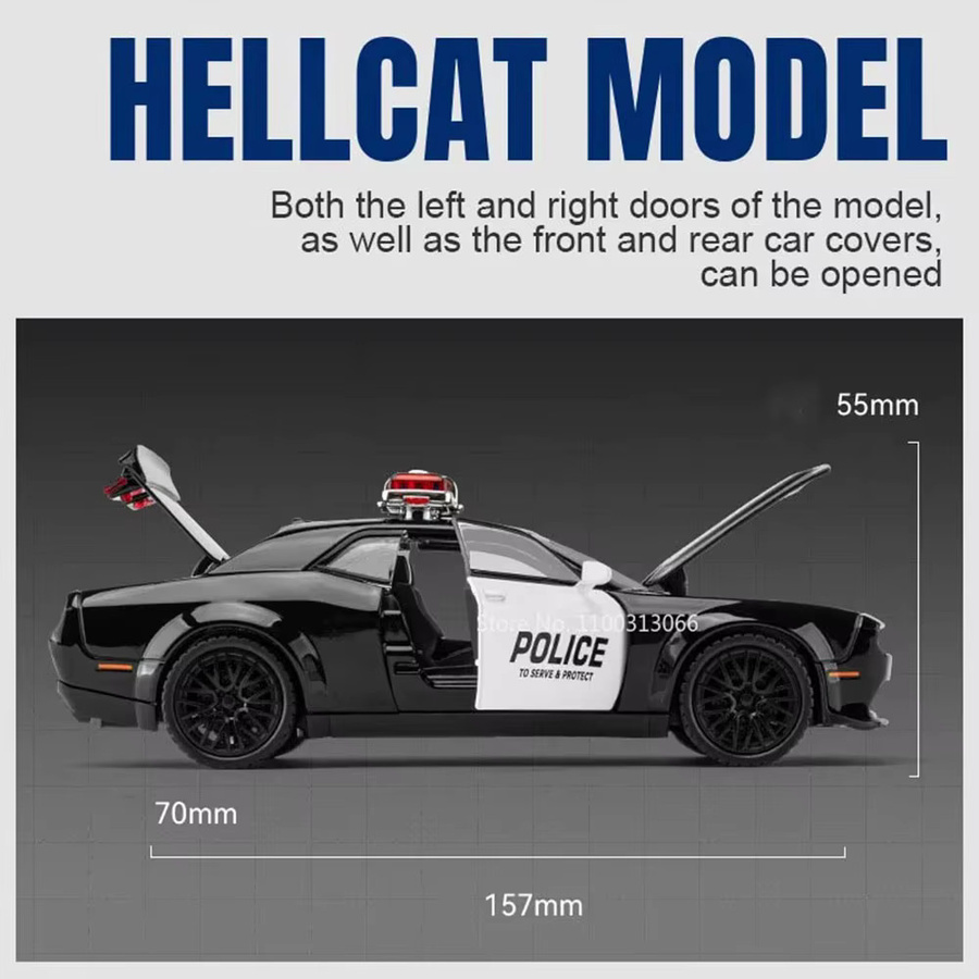 MAKEDA Challenger SRT Dämon Hellcat Sportwagen, Modell, Maßstab 1:32, Licht und Sound, Metall - Bild 2