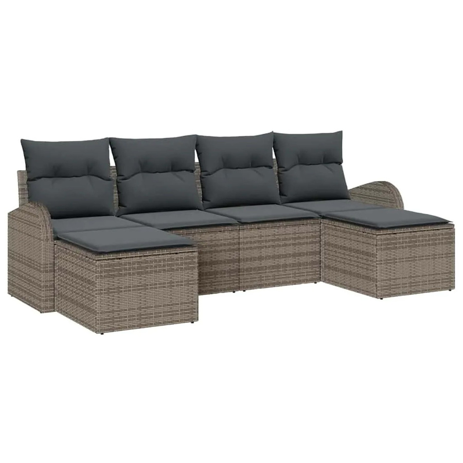 vidaXL Garten-Sofa-Set aus Polyrattan in Grau, 6-teilige L-Form Lounge-Garnitur mit Kissen und Ottoman für Terrasse und Garten - Bild 2