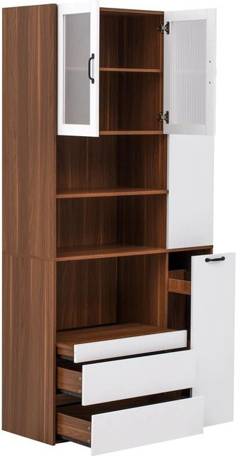 okwish Highboard in Braun mit Riffelglas, Schubladen und verstellbaren Böden, B/T/H: 100 x 40 x 200 cm - Bild 1