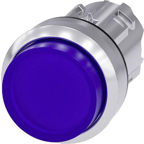 Siemens Leuchtdrucktaster 3SU1051-0BB50-0AA0 mit Metall-Frontring in Silber und blauem Knopf - Bild 1