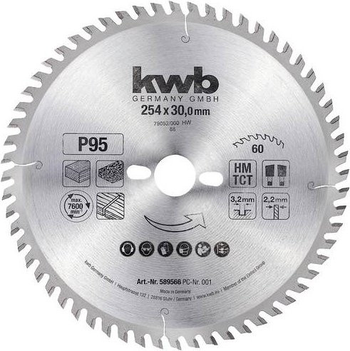 Kwb Kreissägeblatt für Holz und Kunststoff, Carbide Tipped, Farbe: Silber, Durchmesser: 254 mm, Bohrung: 30 mm - Bild 1