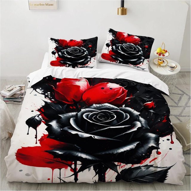 Lodestar 3D Blumen Bettwäsche-Set mit rotem Rosen-Design aus Mikrofaser, B/B: 260 x 240 cm - Bild 1