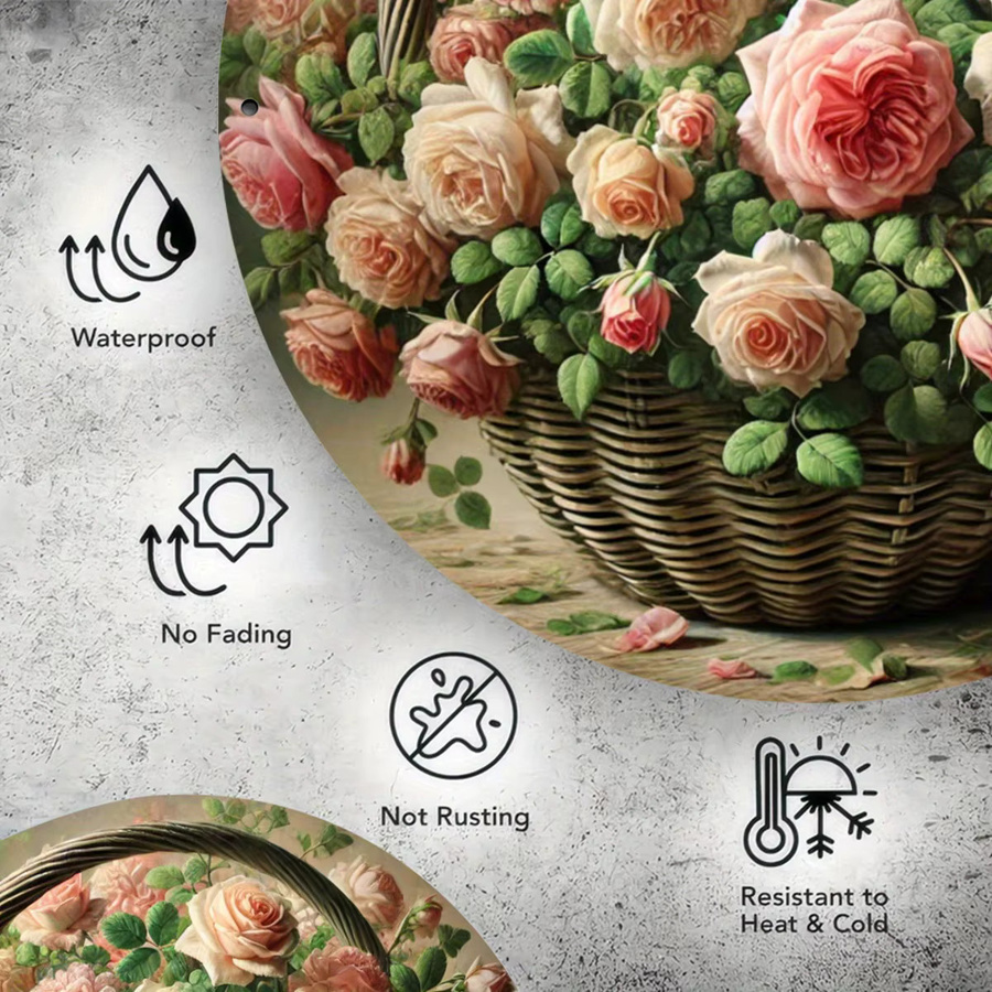 Rundes Metallschild von Potdemiel mit rosa Rosen-Muster, Wanddeko aus Eisen mit floralem Design, Durchmesser: 19,81 cm - Bild 5