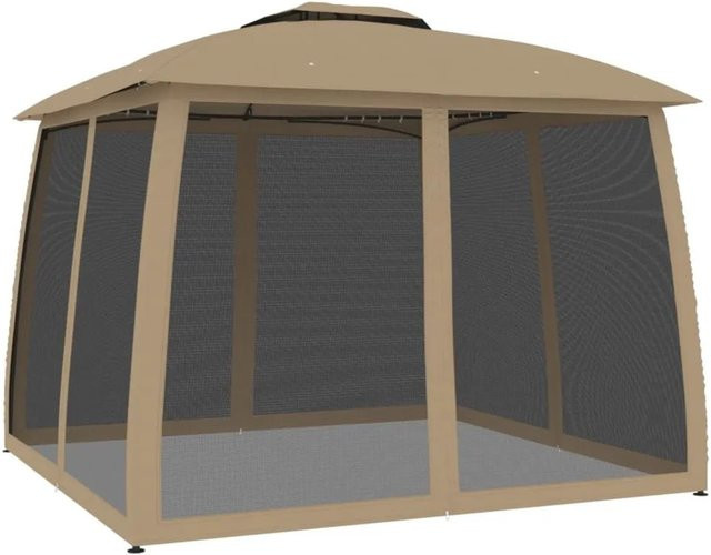 vidaXL Pavillon mit Doppeldach und Netzwänden in Taupe aus Stahl und Polyester, B/T: 293 x 293 cm, Höhe: 280 cm - Bild 1