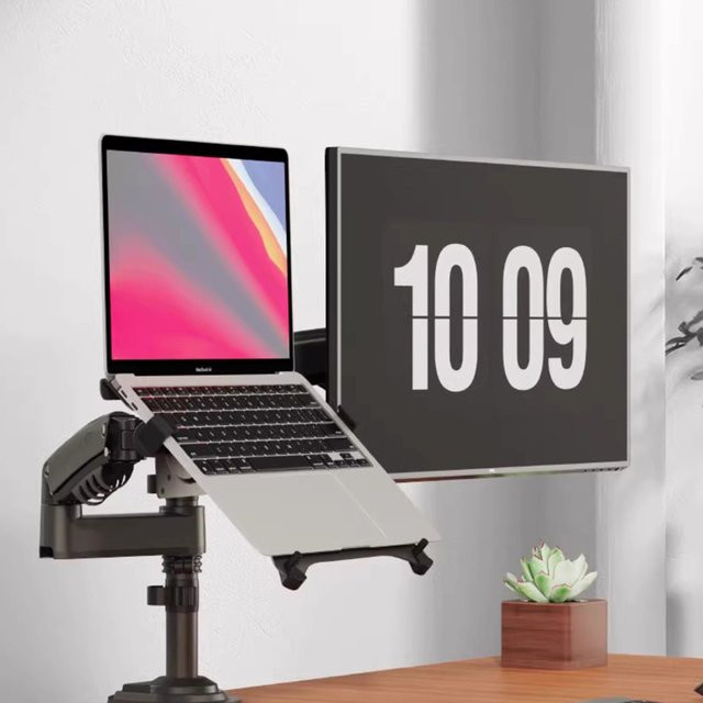 NB H180-FP Desktop-Gasfeder-Doppelarm Monitorhalterung für 17-27 Zoll Monitore und 10-17 Zoll Laptops, Traglast 2-9 kg, in Schwarz oder Weiß - Bild 1