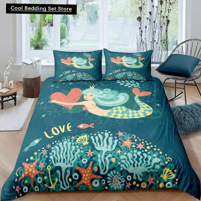 Bettwäscheset Unterwasserwelt Oase von Your Warm Home mit Meeresleben-Motiv in Blau, Bettbezug und Kissenbezug aus Polyester, B/H: 180 x 210 cm - Bild 1