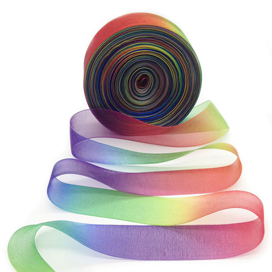 Regenbogen Streifen Organza Band in Mehrfarbig für Geschenkverpackungen und Blumenstrauß, 10 Yards - Bild 3