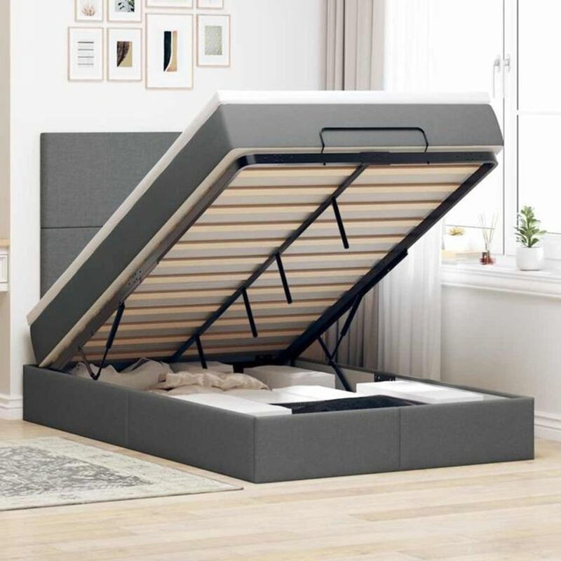 vidaxl Ottoman Polsterbett mit Matratze und LED-Beleuchtung in Dunkelgrau, B/T/H: 190 x 120 x 128 cm - Bild 1