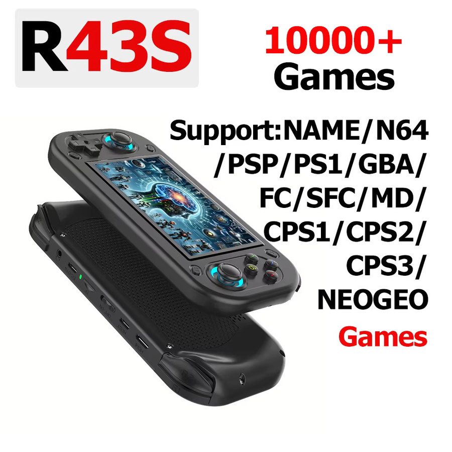 BOYHOM R43S Retro Handheld Videospielkonsole mit 4,3 Zoll IPS Bildschirm, Open Source Linux System und HDMI Out, Schwarz - Bild 4