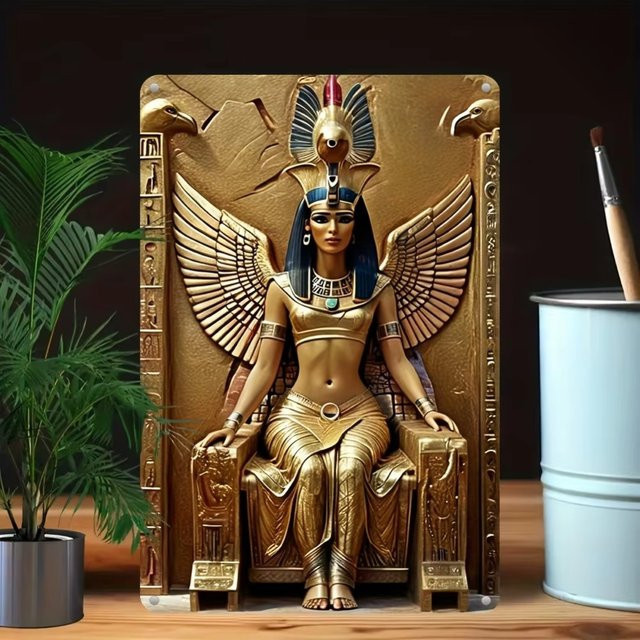 HELLOYOUNG Metallschild Isis Wings Gold, Wandkunst mit ägyptischer Göttin, Rechteckig, B/H: 30 x 20 cm - Bild 1