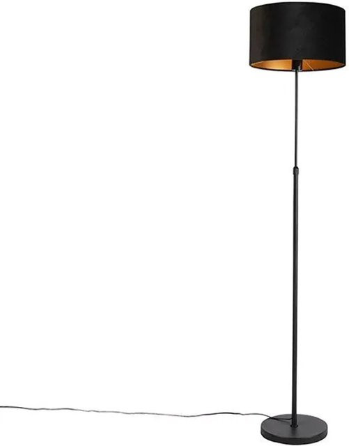 QAZQA Stehleuchte modern in Schwarz und Gold mit dimmbarem Velourschirm und höhenverstellbarem Metallgestell - Bild 1