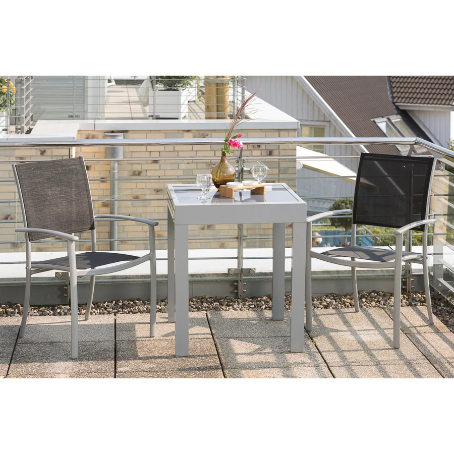 Merxx Gartenmöbel-Set Milano 3-teilig aus Aluminium in Schwarz mit Sicherheitsglas und Textil - Bild 2