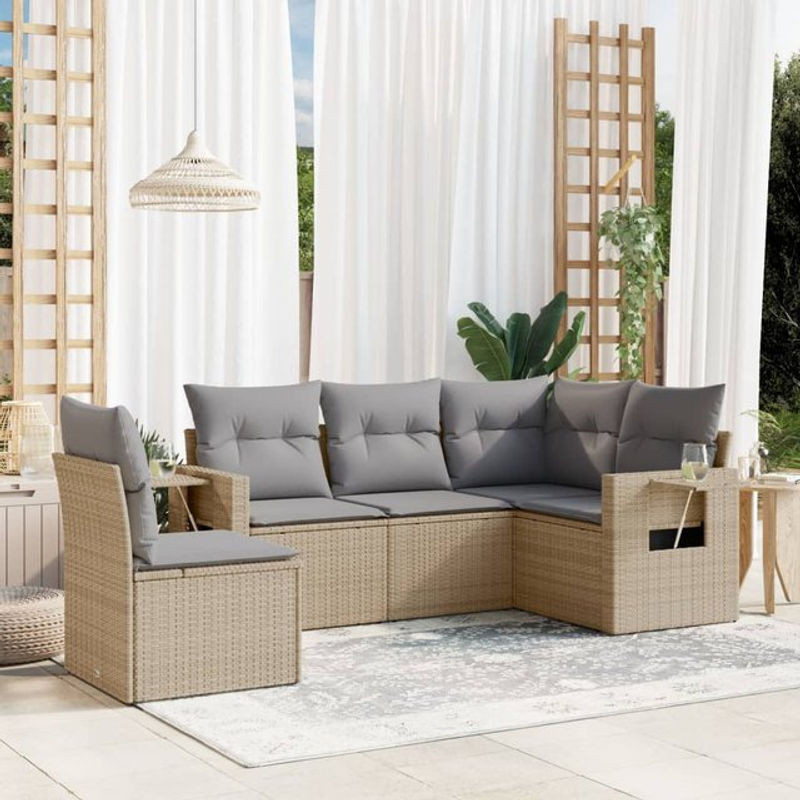 Vidaxl Gartenmöbel-Set aus Polyrattan mit 5 Teilen und Kissen in Beige - Bild 1