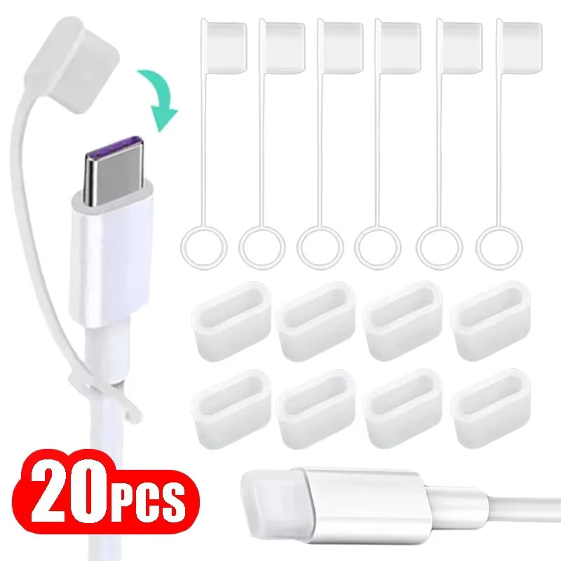 Typ-C Staubstecker mit Anti-Verlust-Seil, transparente staubdichte Schutzkappen für USB-C-Anschlüsse an Telefon und Tablet, Farbe: transparent - Bild 2