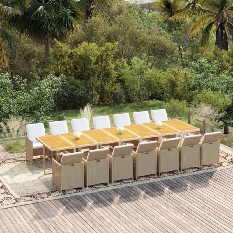 vidaxl 15-teilige moderne Garten-Essgruppe aus Poly-Rattan mit Kissen in Beige und Cream - Bild 1