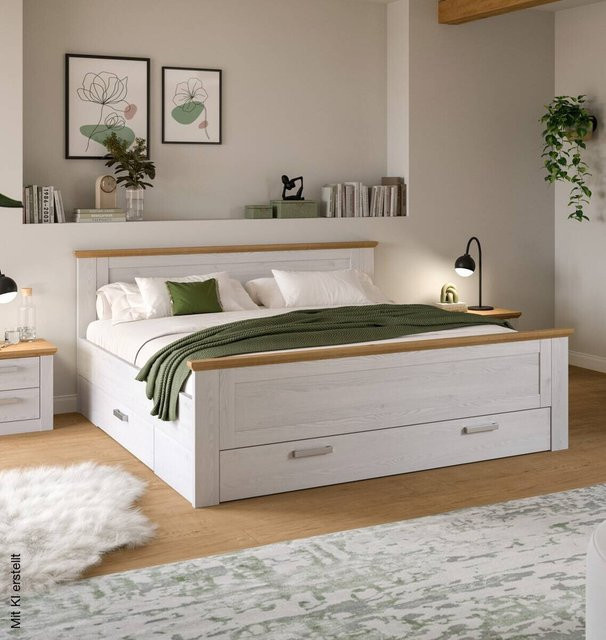 Bett VERONA Sibiu von xonox.home in Lärche Nachbildung und Eiche Artisan Nachbildung mit Schubladen, B/T/H: 180 x 200 x 90 cm - Bild 1
