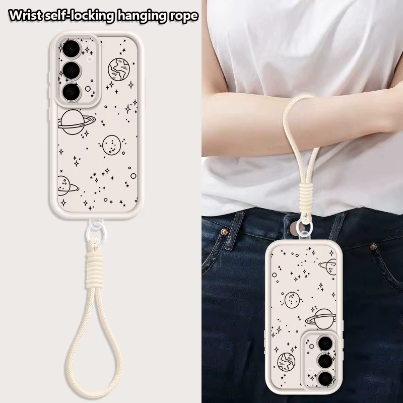 Samsung Handyhülle mit Planetenmuster und Lanyard für Galaxy S25 S24 S23 S22 Ultra Plus Edge in Pink und Weiß - Bild 2