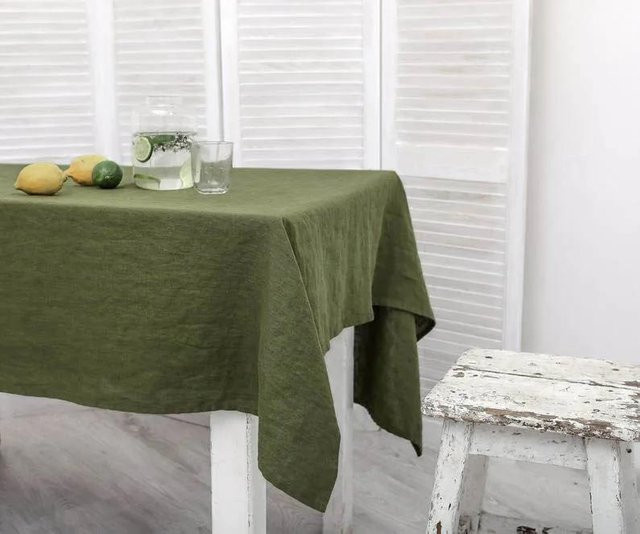 YT Daily Necessities Tischdecke aus 100% reinem Leinen, einfarbig, moosgrün, B/T/H: 260 x 135 cm - Bild 1