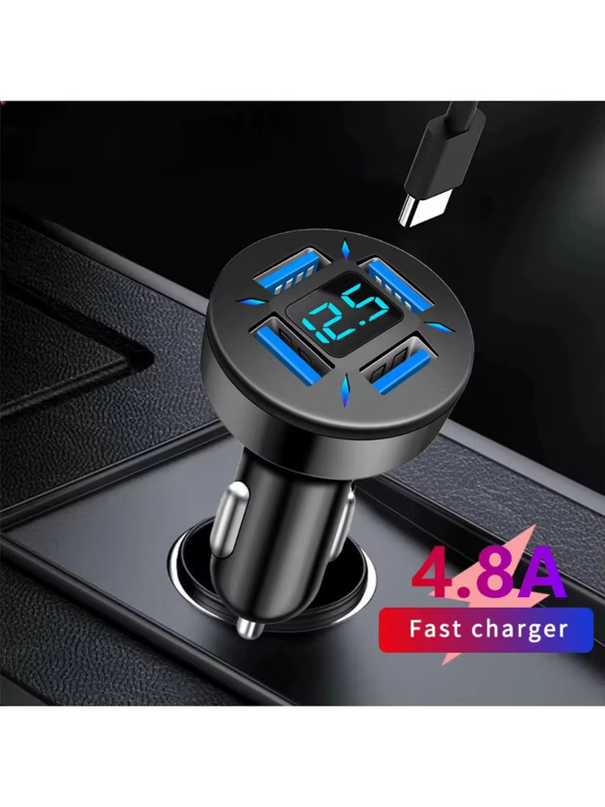 USB-Autoladegerät mit Digitalanzeige und Schnellladefunktion 3.0, USB-A Adapter für iPhone, Samsung, Xiaomi und Huawei, Schwarz - Bild 5