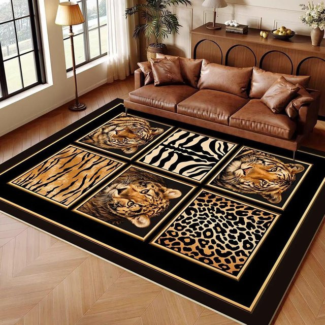 Moderner Tierfellmuster Teppich Lodestar mit Animal Print in Braun, Schwarz und Gold, B/T: 60 x 40 cm - Bild 1