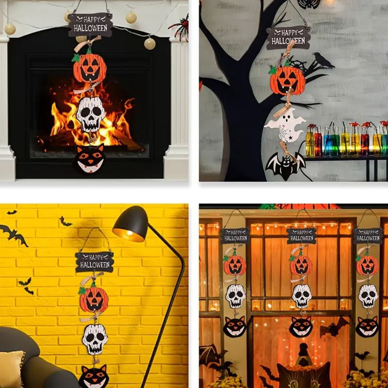 SZ-Damai Halloween Türanhänger aus Holz mit Kürbis und Geist als kreative hängende Dekoration in Mehrfarbig - Bild 4