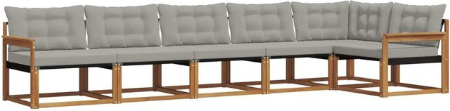 vidaXL Outdoor-Sofagarnitur 6-teilig aus Akazienholz in L-Form mit Kissen, Beige und Grau - Bild 1