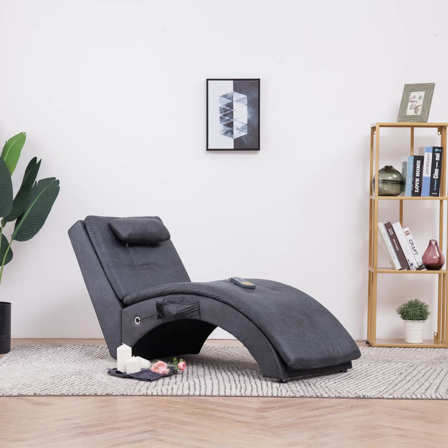 vidaXL Massage Chaiselongue mit Kissen in Grau aus Kunstwildleder mit verstellbarer Kopfstütze und ergonomischer Form - Bild 3