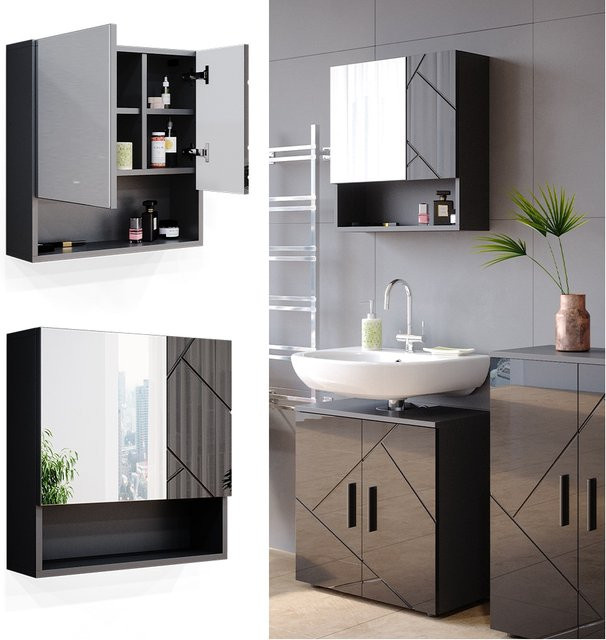 Vicco Badspiegelschrank Irma in Anthrazit Hochglanz, B/H: 54 x 55 cm - Bild 1