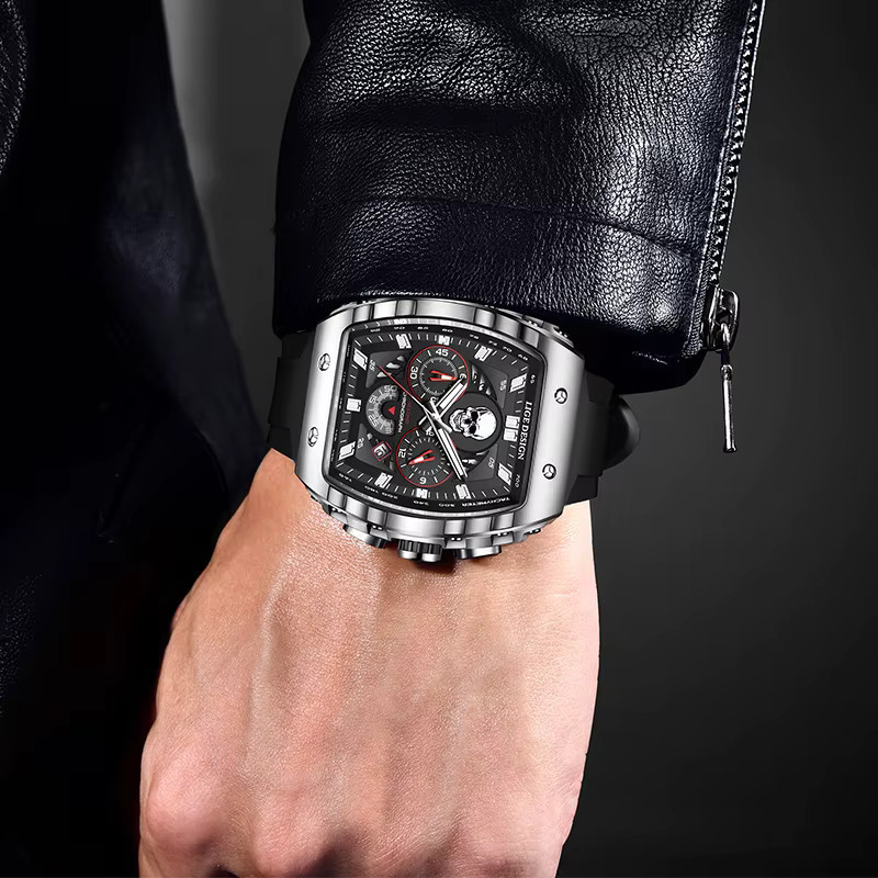 LIGE Armbanduhr Chronograph, Quarz, Edelstahl, Schwarz, Herren - Bild 4