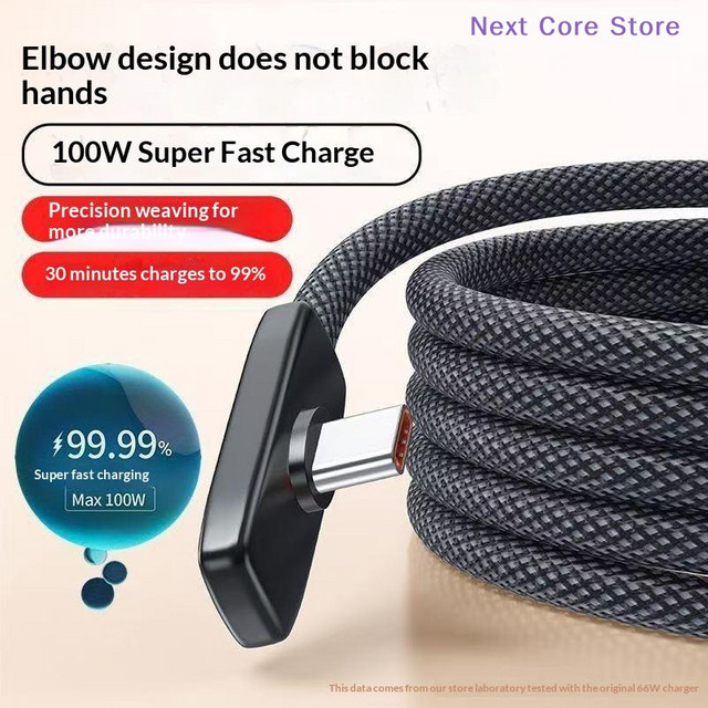 eelhoe USB-C Schnellladegerät Kabel 100W PD mit 90 Grad Winkel in Schwarz - Bild 1
