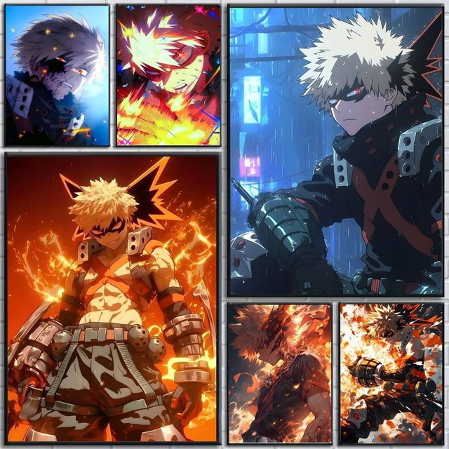 Selbstklebender Papierdruck Anime-Charakter Katsuki Bakugo Poster in Mehrfarbig für deine Wandgestaltung - Bild 1