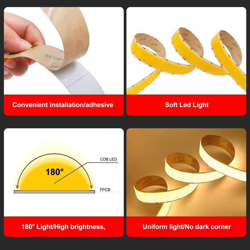 GAHADA COB-LED-Streifen warmweiß, ultrahell mit 1600 LEDs/m, selbstklebend, 12 V 24 V - Bild 4