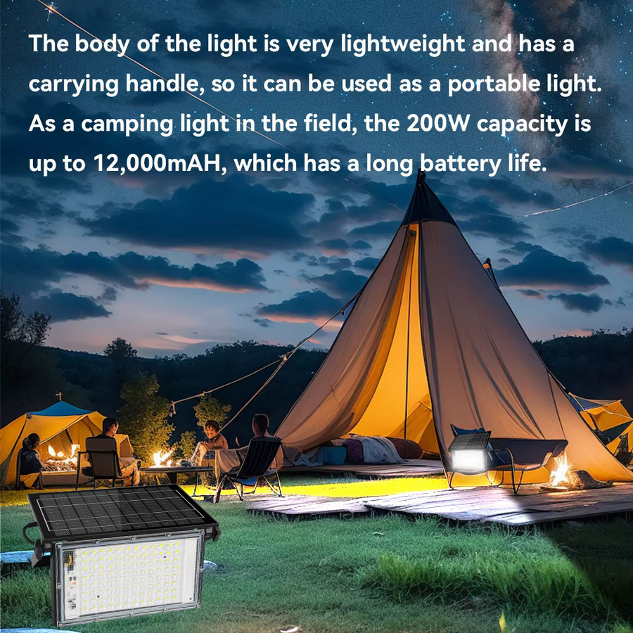 Burhui Solar LED Flutlicht für Außen, tragbare Camping-Leuchte aus Aluminium und ABS in Schwarz mit Dämmerungssensor - Bild 5