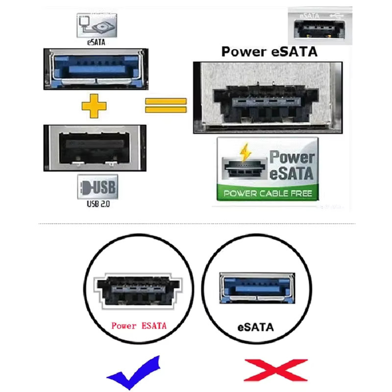 OULLX ESATA-Kabel USB 12V 5V Combo zu 22-Pin SATA-Adapter für 2,5-Zoll-Festplatten, Schwarz - Bild 2