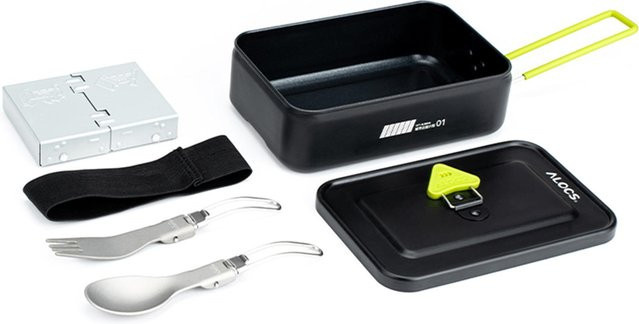 TOMTOP JMS Camping Kochgeschirr Mess Kit aus Aluminiumlegierung mit Spirituskocher und Besteck in Schwarz - Bild 1