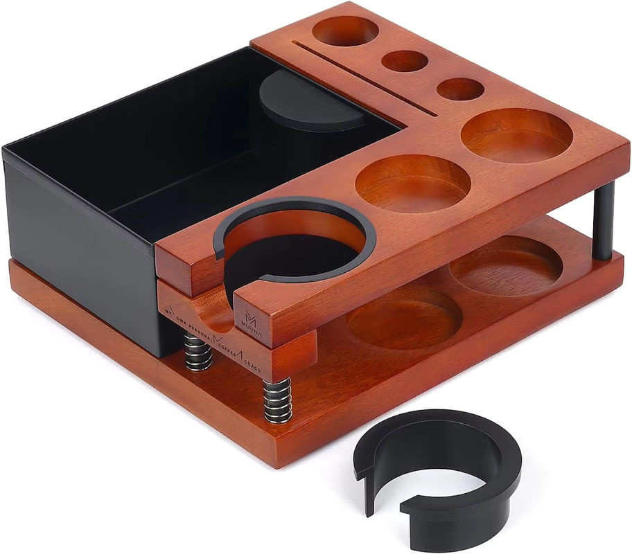 Muvna Espresso-Klopfbox und Stampfstation in Braun mit Holzoptik, passend für 51 mm, 54 mm und 58 mm Siebträger - Bild 6