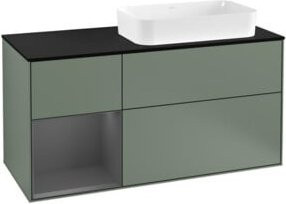 V&B Waschtischunterschrank Finion mit Wandbeleuchtung, Breite: 120 cm, Tiefe: 50,1 cm, Höhe: 50,1 cm, Farbe: Olivenmatt lackiert - Bild 1