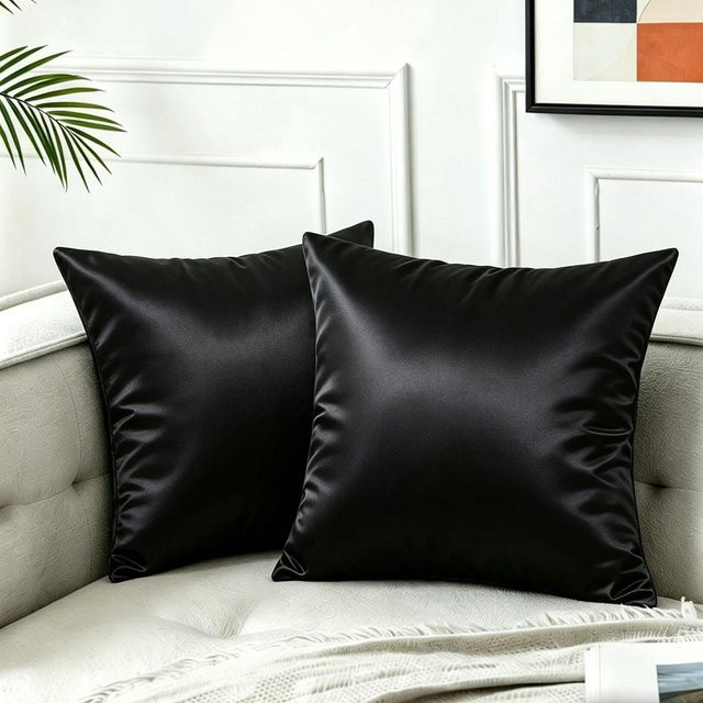 JMG Clothing Kissenbezug aus imitierter Seide in Schwarz, B/B/H: 60 x 60 x 0 cm - Bild 1