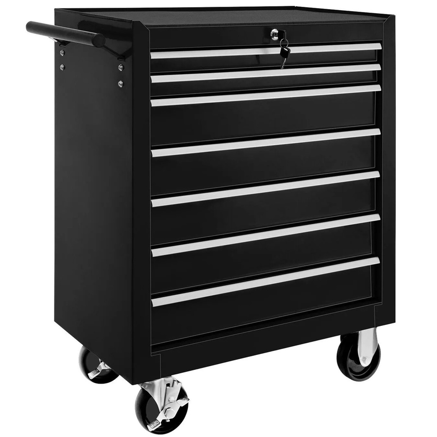 tectake Werkzeugwagen Schwarz mit 7 kugelgelagerten Schubladen und Antirutschmatten, B/T/H: 69 x 33 x 79 cm - Bild 2