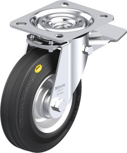 Blickle Lenkrolle L-RD 125R-ST mit Feststeller aus verzinktem Stahl in Schwarz und Grau, Rad-Durchmesser: 125 mm, Tragfähigkeit: 120 kg - Bild 1