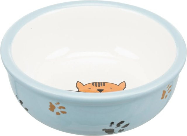 Jollypaw Keramiknapf mit Katzen- und Pfotenmotiv in Blau und Weiß, Durchmesser: 13 cm - Bild 1