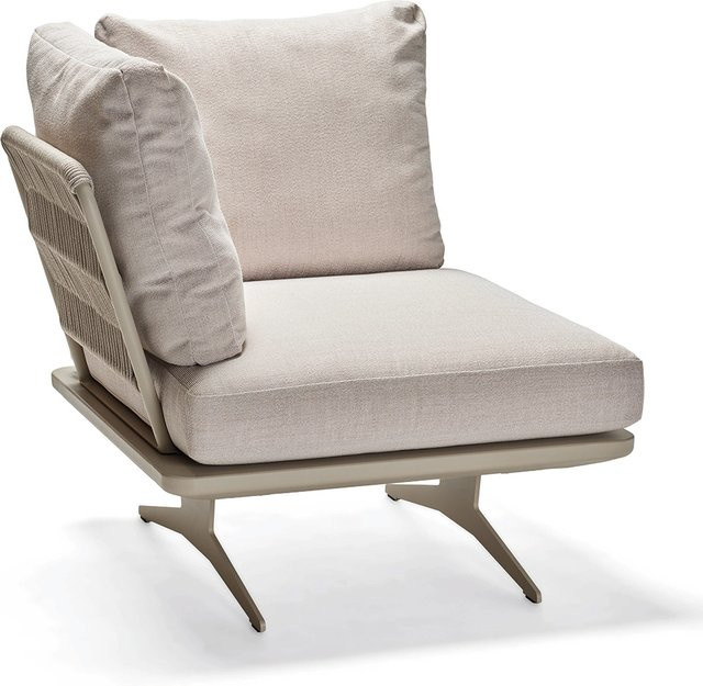 Stern Eckelement Enya Lounge aus Aluminium in Greige mit Kordel-Rückenteil und Kissen in Vanilla - Bild 1